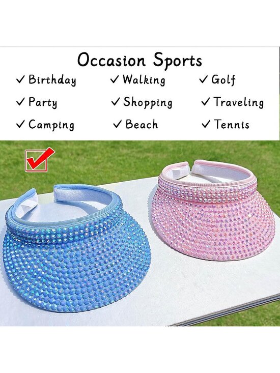 ?Women\'s Blue Sun Shiny Rhinestones Clip On Visor Adjustable Bling Hats main image 4
